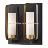 (C)UL&ETL listed ADA bronze & gold finish frosted shade double lights metal hotel wall sconces/vanity